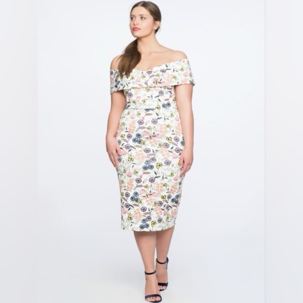 NWT Eloquii Orange Pink Midi Dress
